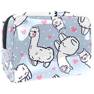 Make-uptas PVC toilettas met ritssluiting waterdichte cosmetische tas met schattige Lama Alpaca Cartoon voor vrouwen en meisjes