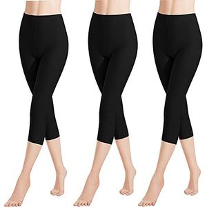 Libella 1/3 stuks damesleggings, 3/4 broek van katoen, capribroek met hoge taille, kleurrijk, slim fit, fitnessbroek, meerkleurig 4161 VA, 3-pack-zwart, XL