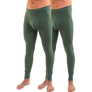 HERMKO 3540 Long Johns lange onderbroek voor heren, 2 stuks, van biologisch katoen, olijfgroen, M