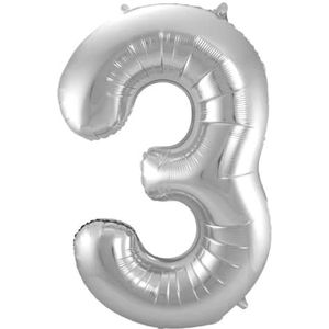 LUQ - Cijfer Ballonnen - Cijfer Ballon 3 Jaar zilver XL Groot - Helium Verjaardag Versiering Feestversiering Folieballon