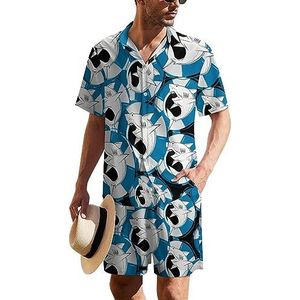 Shark Life Buoy Hawaïaans pak voor heren, set van 2 stuks, strandoutfit, shirt en korte broek, bijpassende set