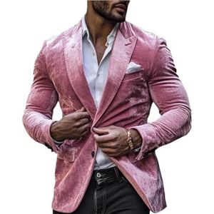 Heren fluwelen pak blazer slim fit kerstjas prom smoking jas getande revers bruiloft prom smoking, Blush Roze, XS