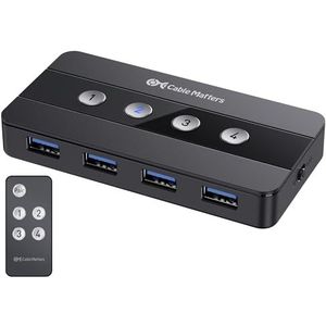 Cable Matters 4-poorts USB 3.0 Switch Hub USB Sharing Switch voor 4 computers en USB-randapparatuur - Schakelen met knoppen of draadloze afstandsbediening - Inclusief USB-C-adapter voor USB-C en Thunderbolt 3