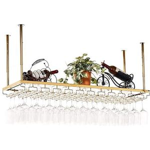 JLVAWIN Opbergrek wijnrek wandmontage - meubels hangende wijnglashouder, ijzeren vintage wijnflessenhouder voor bars, restaurants, in hoogte en breedte (brons 80 x 35 cm) planken