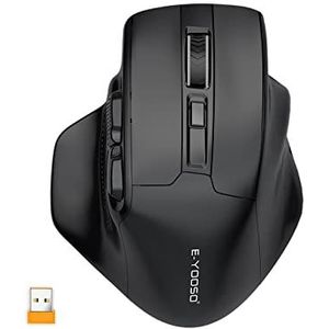 Yeemie Draadloze USB-muis voor grote handen - 2,4 G draadloze gamingmuis, 4800 DPI, 6 knoppen draadloos, draagbaar voor pc Mac, zwart