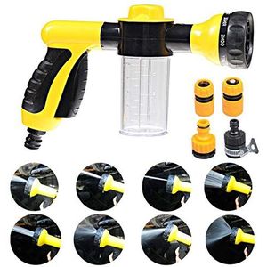 Multifunctionele Tuin Schuim Water Spray Gun - 8 Patroon Flow Control Instelling Knop Hoge Druk Wassen Gereedschap Tuinslang Spuitpistool Geweldig voor Auto Wassen, Tuin Watering, Vloerreiniging, Huisdieren Wassen