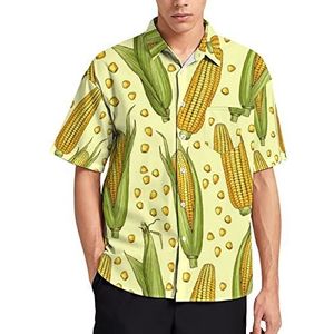 Geel maïspatroon heren T-shirt met korte mouwen causale button down zomer strand top met zak