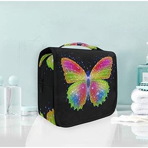 Hangende opvouwbare toilettas zwart kleurrijke vlinder make-up reizen organizer tassen tas voor vrouwen meisjes badkamer