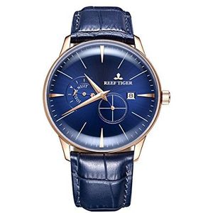 REEF TIGER Blauwe Wijzerplaat Luxe Jurk Horloges Rose Gouden Automatische Horloges Waterdicht RGA8219, Rga8219-pls, riem