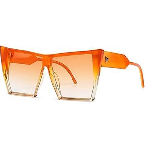 Oversized Cat Eye Dames Zonnebril Gradient Eyewear Shades UV400 Heren Klinknagels Zonnebril, Oranje kleurverloop, one size
