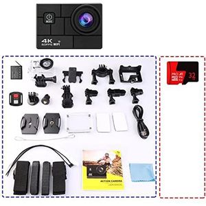 Actiecamera, Actie Sport Camera Ultra HD 4K/60fps EIS 24MP 2.0inch IPS Scherm 170D Onderwater 30M Go Waterdicht Pro Helm Video Cam,Buiten, Sport, Video(Option 2)
