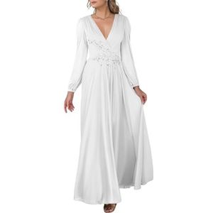 KIYNE Dames V-hals chiffon moeder van de bruid jurken met kant appliqué formele trouwjurk feestjurk, Wit, 32