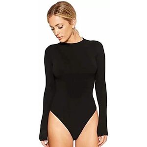 HSAJS Elegante damesbody met lange mouwen, effen, sexy bovendeel met drukknopen, wikkelen, onderkleding, basic body met lange mouwen, bodysuit, blouse, tops voor vrouwen, zwart, S-M