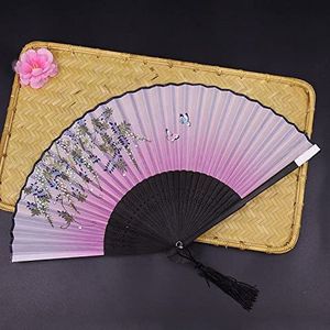 -Scherp Opvouwbare draagbare ventilatoren Elegante vlinders vliegen roze Handgemaakte zijden bamboe ventilator met kwastje Chinese ventilator Huis decoratieve opvouwbare ventilatoren for dans
