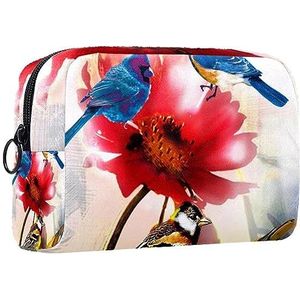 Kleine make-uptas voor dames, make-uptas, cosmetische reistas,kleurrijke vogel rode bloem Afdrukken
