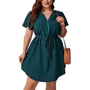 voor vrouwen jurk Plus jurk met halve rits en riem (Color : Dark Green, Size : 0XL)
