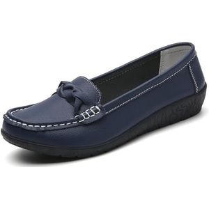 WDUDSUDUW Klassieke lederen loafers voor dames, casual slip-on bootschoenen, comfortabele mocassins met zachte zool, donkerblauw, 36 EU