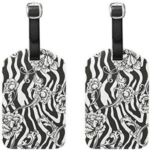 Bagagelabels,Zebra patroon met bloemenprint bagagelabel tags reislabels koffer accessoires 2 stuks set