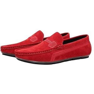 Heren Loafers Kunstleer Stikdetails Suède Vamp Rubberen Zool Platte Hak Comfortabel Lichtgewicht Klassiek Mode Slip On(Red,42 EU)