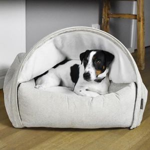 KONA CAVE® - Luxe knuffelbed - hemelbed voor katten en honden - beste grotbed - afneembaar deksel (corduroy - crème, klein: 65 W x 55d x 40h cm)