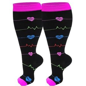 UIJIQX 1/3 Pairs Plus Size Compressie Sokken Voor Vrouwen Brede Kalf Knie Hoge Ondersteuning Voor Running Atletische Fit Fietsen, 1 Paar C, 3XL