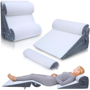 WDBBYL 4 stuks verstelbare bedwigkussen, slaapsteunset voor postoperatief herstel, nekbeenondersteuning, zuurreflux en GERD, zittend, 100% traagschuim