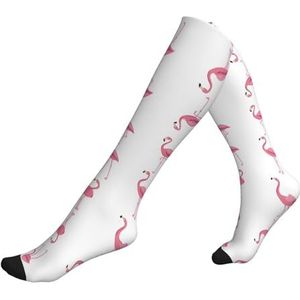 DEXNEL Flamingo's Op Witte Compressie Sokken Voor Mannen Vrouwen 20-30 Mmhg Compressie Sokken Voor Sport Ondersteuning Sokken, 1 zwart, Eén Maat
