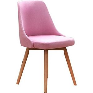 GEIRONV 1 Set Keuken Eetkamerstoel,voor Thuis Woonkamer Slaapkamer Lounge Stoel Moderne Eenvoud Katoen en Linnen Massief Houten Stoel Eetstoelen (Color : Pink)