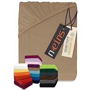 npluseins Klassiek jersey hoeslaken, vele kleuren en maten, 100% katoen, 159.192, 180-200 x 200 cm, lichtbruin