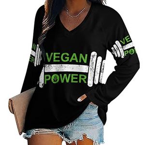 Vegan Power Dumbbel Nieuwigheid Vrouwen Blouse Tops V-hals Tshirt Voor Legging Lange Mouw Casual Trui