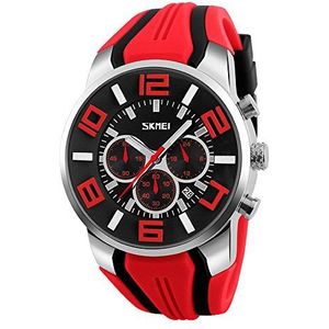 SKMEI Big Army Military Mens Watch Top Luxury Brand Waterproof Rubber Sports Watch for Running Men Gift (Red)