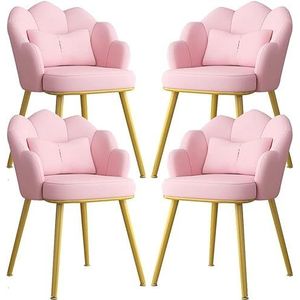GEIRONV Set van 4 keukenhoekstoelen, eetkamerstoelen slaapkamer trouwkamer balkon kaptafel make-up stoel met metalen stoelpoten Eetstoelen (Color : Pink, Size : Golden feet)