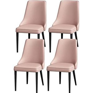 GEIRONV Moderne eetkamerstoelen set van 4, gestoffeerde kunstlederen stoelen koolstofstalen pootstoelen woonkamer bijzetstoelen Eetstoelen (Color : Pink, Size : 48x47x89cm)