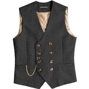 Solovedress Herenvest, vintage, wol, regular fit, vest, vest, vest, vest, voor bruiloft, groomsmen, zwart, M