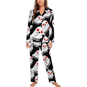 Hey Boo pyjama met lange mouwen voor dames, klassieke nachtkleding, nachtkleding, zachte pyjamasets