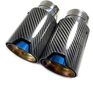 DNDEEZ 2 stuks Carbon Glossy Black + Blue Roestvrij staal Achterste Staart Uitlaatpijp Uitlaat Uitlaat Tip, Voor BMW M-serie Universele Uitlaat Tips