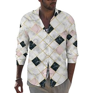 Marmer Luxe Geometrisch Patroon Heren Revers Lange Mouw Shirt Button Down Print Blouse Zomer Pocket Tees Tops XL