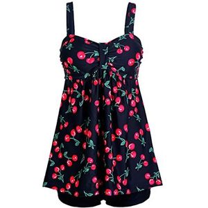 Laorchid tweedelig badpak voor dames, push-up, badmode, buikweg, tankini set, ruches, hoge taille, tankini, beachwear, hotpants, kersen, 44