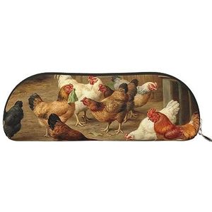 IguaTu Roast Chicken Hen Farm Lederen Potlood Pouch - Cosmetische Tas met Gladde Rits - Muntzak - Kantoorbenodigdheden Organizer, Goud, Eén maat, Schooltas