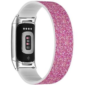 RYANUKA Solo Loop band compatibel met Fitbit Charge 5 / Fitbit Charge 6 (roze textuur vierkant) rekbare siliconen band band accessoire, Siliconen, Geen edelsteen
