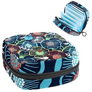 Periode Pouch, Draagbare Tampon Opbergtas voor Maandverband, Kleurrijke Grote Bloemen Patroon Blauw Wit Rood, Meerkleurig, 4.7x6.6x6.6 in/12x17x17 cm