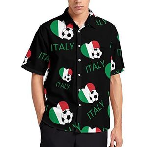 Liefde Italië Voetbal Hawaiiaanse Shirt Voor Mannen Zomer Strand Casual Korte Mouw Button Down Shirts met Zak