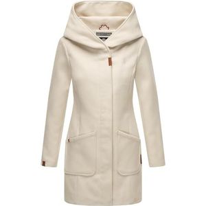 Marikoo Maikoo Damesjas, wollen jas, warme trenchcoat, met capuchon, maten XS - 5XL, off-white, L