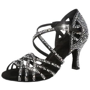 UBOHUZ Latino dansschoenen voor dames, salsa sandalen met strasssteentjes, voor party, tango, salon voor dames, Zwart, 36 EU
