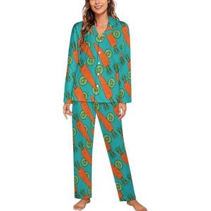 Wortelen En Komkommers Pyjama Sets Met Lange Mouwen Voor Vrouwen Klassieke Nachtkleding Nachtkleding Zachte Pjs Lounge Sets