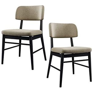 GEIRONV Retro ontwerp eetkamerstoelen set van 2, katoen en linnen metalen benen keuken stoelen woonkamer slaapkamer ligstoelen Eetstoelen (Color : Beige)