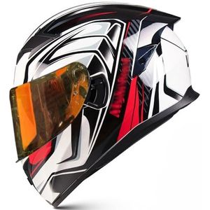RYDZCLH motorfiets integraalhelm mode retro scooter bromfiets straat helm met dubbel vizier heren dames motorcrosshelmen voor alle seizoenen DOT/ECE goedgekeurd,H,L