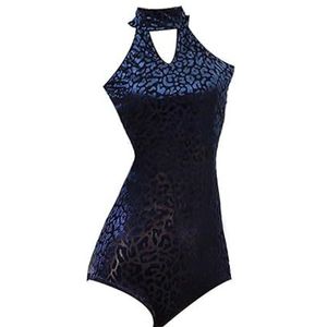 Yhsgscr Mouwloos Latijns Amerikaans danspak voor volwassenen Dames luipaardprint ballroom trainingsoutfit Danskleding voor rumba en samba Hollow Cha Cha danskostuum,Blauw,XL