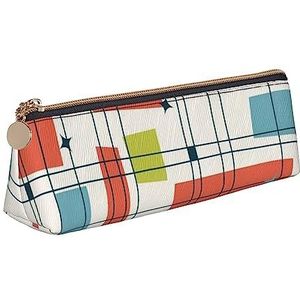 TEMKIN Modern Mid Century Gedrukt Vrouwen Lederen Potlood Pouch,Grote Capaciteit Potlood Case Pen Tas Met Rits Voor Kantoor, Wit, Eén maat, Modern, eenvoudig