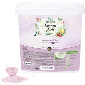 Nortembio Epsomzout 100% Geur Aardbei & Rozen 6 kg – Natuurlijke Bron van Magnesium | Met Hydraterende Vitamine C en E | Voor Ontspanningsbaden, Spa en Huidverzorging + Gratis E-Book
